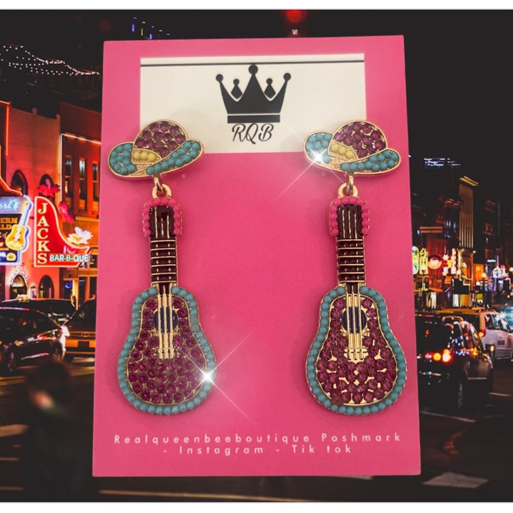Pink and Blue Chandelier Earrings with Rhinestones